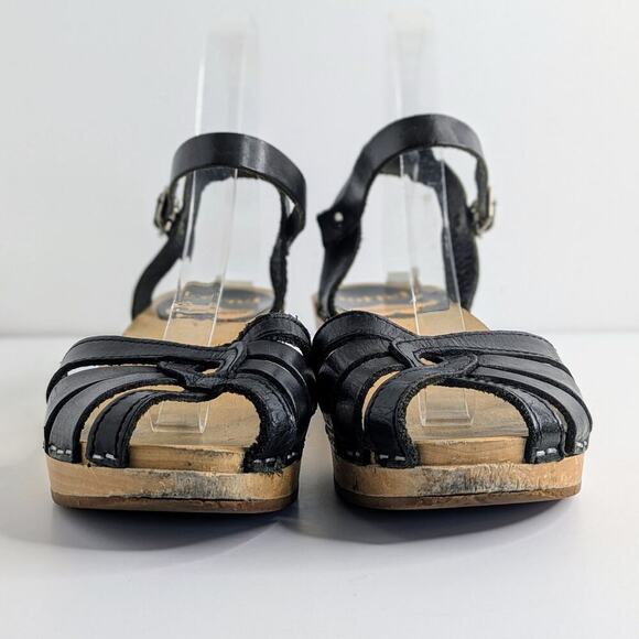 Swedish Hasbeens Shoes Cross Strap Debutant Womens EU 37 Black Leather Sandals - Picture 5 of 16